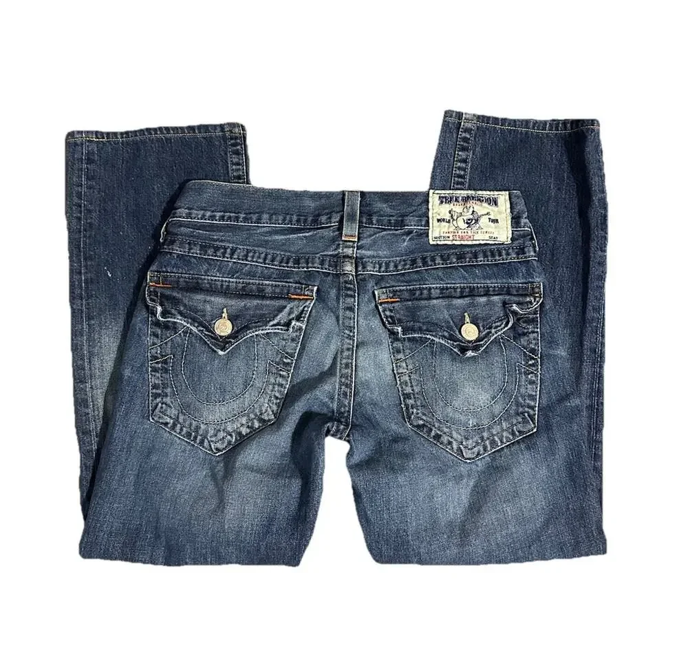 True Religion Men's Blue Straight Leg Jeans Size 32/28